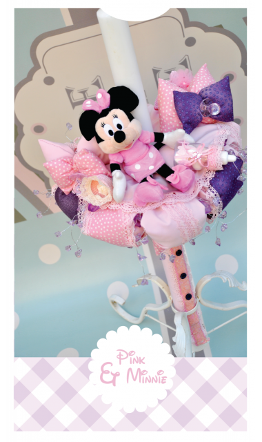 Lumanare de botez pentru fetite cu Minnie Mouse roz, 65x4 cm, Pink Minnie 4